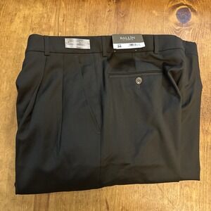 Ballin Classic Manchester Pleated Wool Comfort-Eze Pants 34 Black NWT Unhemmed